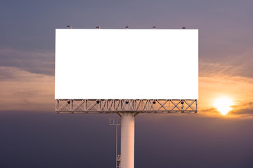 Blank billboard for advertisement with sunset in city