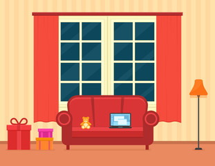 room interior with holiday gift