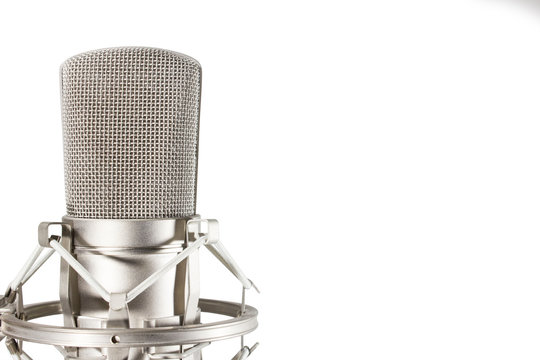 Condenser studio microphone on white background