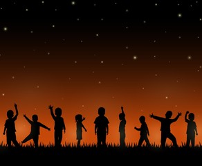 Obraz premium Children silhouette on the night background