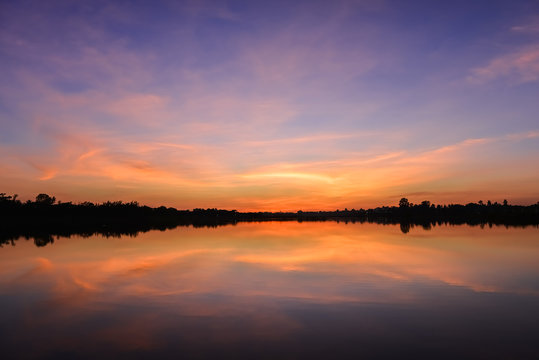 sunset on the lake landscape