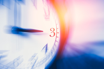 clock time with zoom motion blur focus at 3 o'clock, fast speed business hour concept.