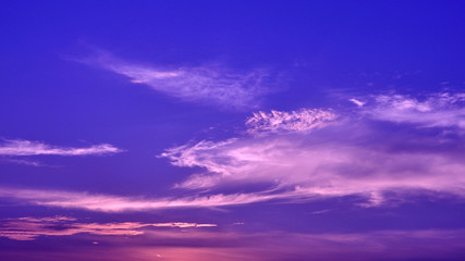 Naklejka na ściany i meble 16t:9 Twilight sky with flurry clouds before sunset, camera whit
