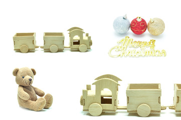 Wooden train teddy bear and Christmas balls, festival popular gi