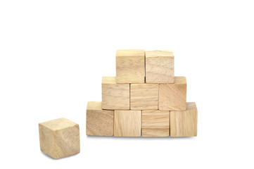 Wooden cubes to be big one and step, business concept team work.