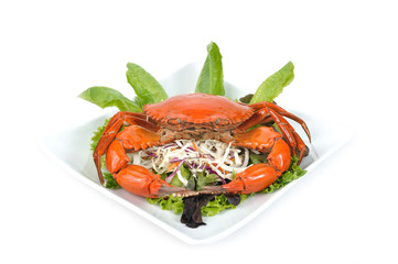 Salad boiled sea crab with green salad.