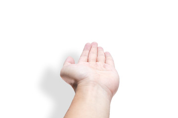hand open palm ask for money or something posture isolated on white with clipping path.