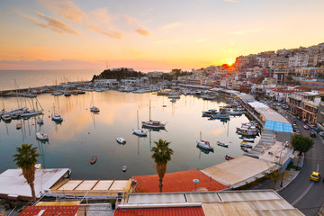 Evening view of Mikrolimano marina in Athens, Greece.