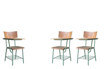 Debate business concept, Steel Lecture chair with wood seat tabl