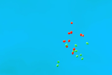 Flying Balloons in gray cloudy sky background, Poor lighting day