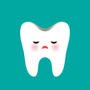 sad tooth with tooth decay on blue background. Vector