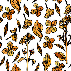 autumn seamless pattern, sketch, orange and black on white background. Vector