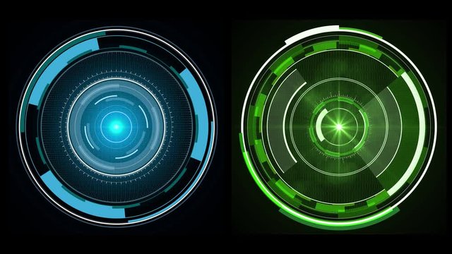 Two Radar Screen Circles. Sci-fi Elements HUD Concept. 4K | 3840 x 2160 | 0:30 sec |