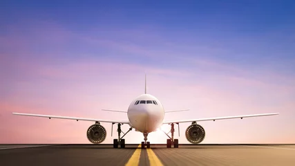 Muurstickers vliegtuig op landingsbaan © phonlamaiphoto