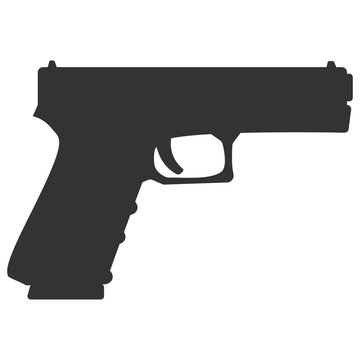 recommend clip art: Pistol handgun silhouette security and military weapon. Metal pistol gun. Criminal and police firearm vector illustration.