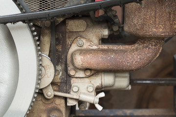 Close-up of old tractor engine