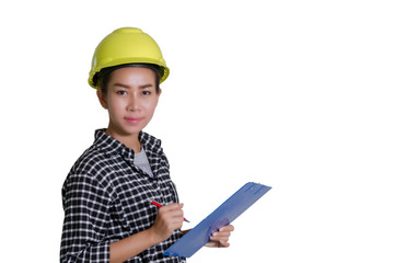 Asian women engineers and technicians are checking the list on the board