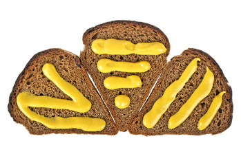 Rye bread slices and mustard isolated on white background