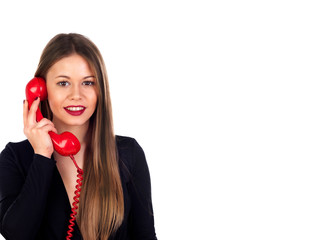 Stylish woman with a red phone