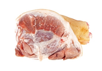 Raw knuckle of pork on white background