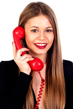 Stylish Woman With A Red Phone