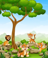 Wild animals cartoon in the jungle