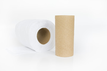 Tissue paper or Toilet paper with empty brown roll