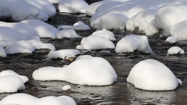 Ribaritsa village and Beli Vit river, winter landscape, Bulgaria
