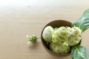 Noni or Morinda citrifolia, great morinda, Indian mulberry, beac