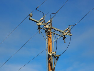 High voltage electricity pole with cables