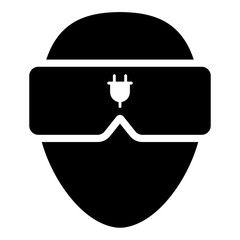 Virtual reality Headset plug charge illustration - glyph style icon - Filled black