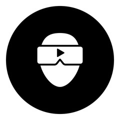 Virtual reality game illustration - glyph style icon - Filled circle black
