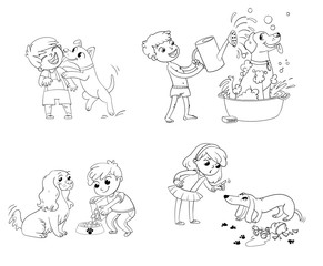 Dog training. Funny cartoon character