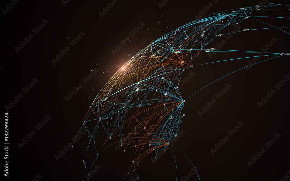 Poster dotted lines connected to the abstract graphics, network connections.