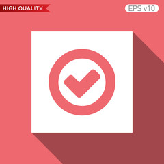 Colored icon or button of check symbol with shadow