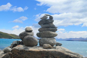 Stone sculpture at Lake Tekapo, New Zealand