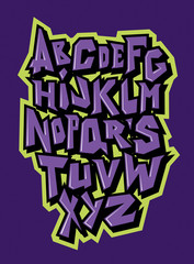 Straight lines comic graffiti font. Vector alphabet
