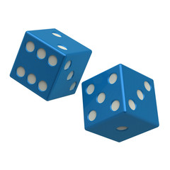 Two blue dices isolated on white. 3D illustration.