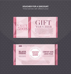 Gift voucher template. Discount card, cash coupon, gift certificate. Vector illustration.