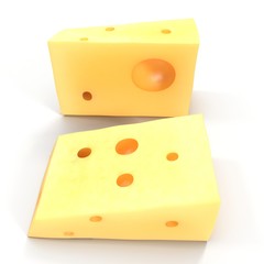 Wedge of cheese on white. 3D illustration