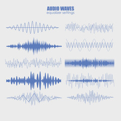set audio equalizer technology, pulse musical. Audio equalizer sound wave display horizontal. abstract isolated vector illustration
