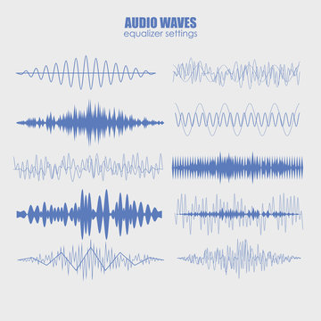 set audio equalizer technology, pulse musical. Audio equalizer sound wave display horizontal. abstract isolated vector illustration