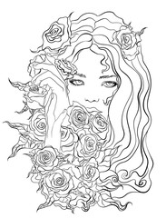 beautiful girl with flowers, symbolizes the planet Venus