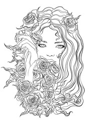 beautiful girl with flowers, symbolizes the planet Venus