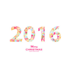 Happy new year greeting card or poster design with colorful triangle 2015 shape and vintage label illustration. EPS10 vector.