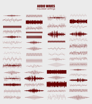 set audio equalizer technology, pulse musical. Audio equalizer sound wave display horizontal. abstract isolated vector illustration
