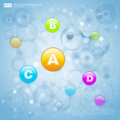 Medical vitamins and cell background. Vitamins molecule chemical science. Blue cell background. Life and biology, medicine scientific, bacteria, molecular research DNA. Vector illustration.
