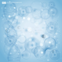 Science background with cells HUD. Blue cell background. Life and biology, medicine scientific, bacteria, molecular research DNA. Vector illustration 10eps.
