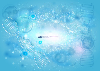 Science background with cell. Blue cell background. Life and biology, medicine scientific, bacteria, molecular research DNA. abstract background on medical subjects with bacteria, cells and DNA