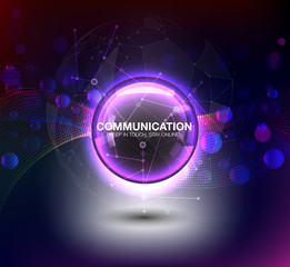 Abstract colorful background. Abstract circle bokeh and shine. Connection structure molecules circle. Point and curve constructed the sphere wireframe, technological sense. Vector illustration